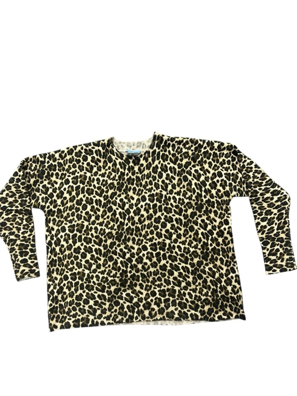 CeCe Leopard Print Crewneck Sweater in Black, Cream & Brown